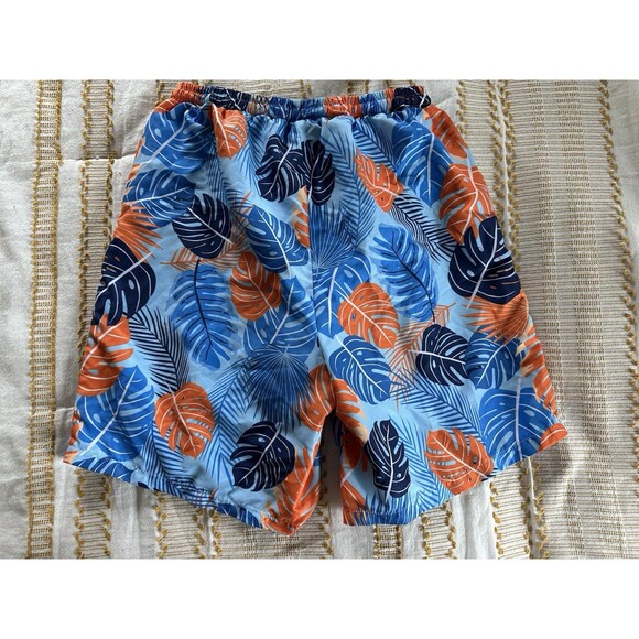Shein Big Boys Tween Swim Trunks Blue Tropical Banana Leaf Print Size 13-14Y - Picture 3 of 5
